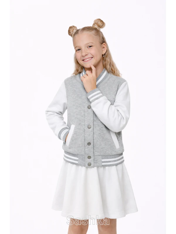 Бомбер для дівчинки Sashka трикотажный (двунитка) сіро-білий, розмір 98-182